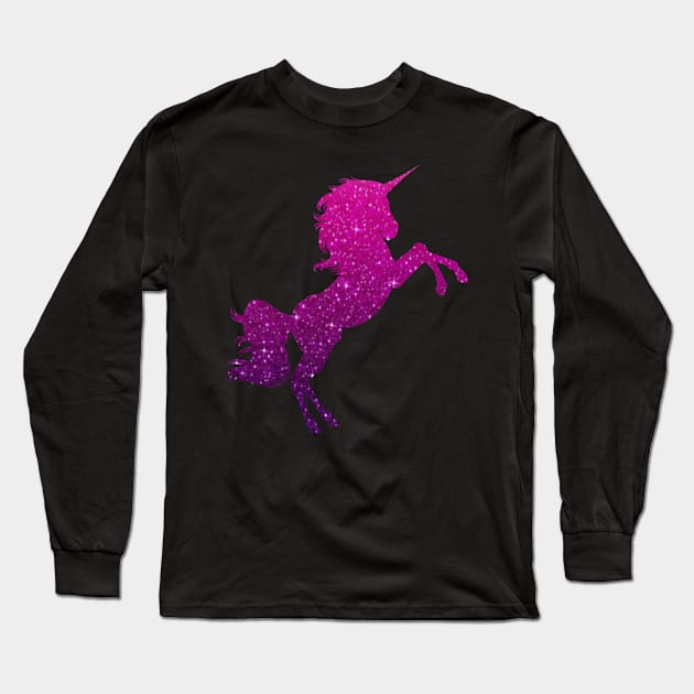 Dark Pink Purple Ombre Faux Glitter Unicorn Long Sleeve T-Shirt by Felicity-K